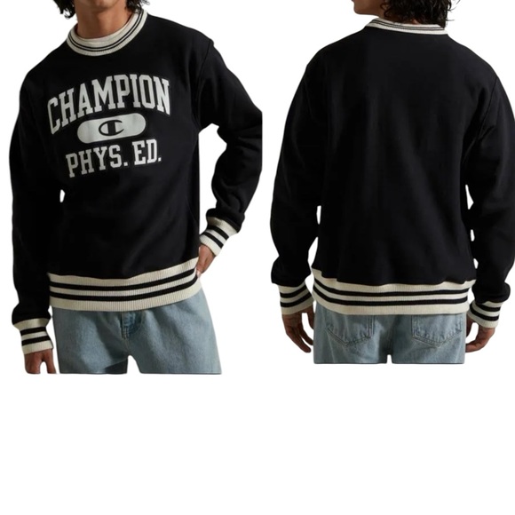 Champion Reverse Weave Sweatshirt Mens Large Relaxed Crewneck Black Oversized - Picture 1 of 8